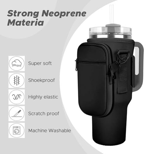 Watter Bottle Carrier Bag with Detachable Pocket Compatible with Stanley& Simple Morden 40oz Tumbler with Handle,Water Cup Holder with Adjustable Shoulder Strap& Carabiner for Stanley Cup Accessories