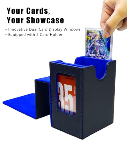 RizzRosa Card Deck Box for MTG Commander - Dual Card Display, Fits 100 Double-Sleeved Cards, Dice Tray, 2 Card Holders, Blue