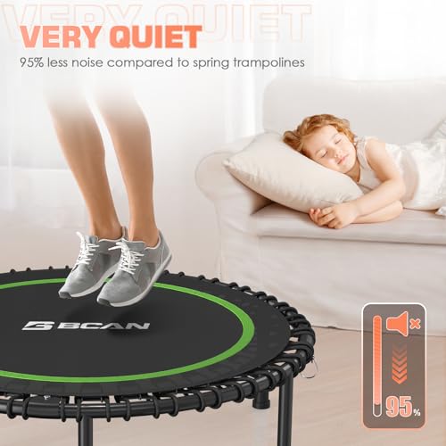 BCAN 450 LBS Foldable Mini Trampoline, 40" Fitness Trampoline with Adjustable Handle Bar, Bungees, Stable & Quiet Exercise Rebounder for Kids Adults Indoor/Garden Workout-Black