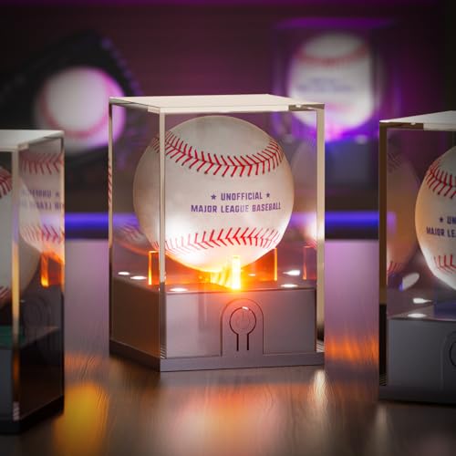 Leshein Baseball Display Case with Led Light, Light up Baseball Case for Display, Acrylic Baseball Holder Display Case, UV Protected Clear Baseball Stand Baseball Cube for Memorabilia Baseball Golf