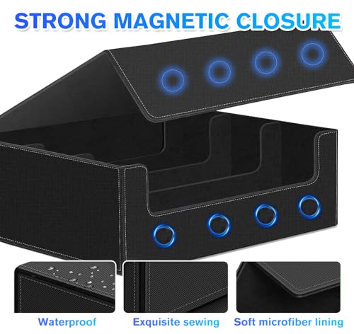 WUTONMU Trading Card Storage Box for MTG Cards, 1800+ PU Leather Card Deck Box, Magnetic Closure Card Deck Case Organizer Box Card Holder Fits for Game Sports Cards