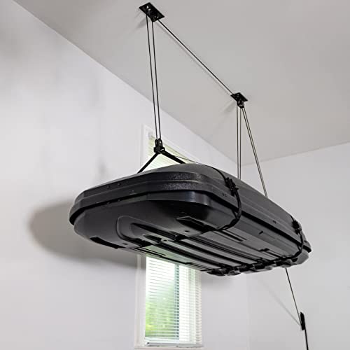 StoreYourBoard Cargo Box Ceiling Storage Hoist, Heavy Duty Holds 150 lbs, Rooftop Carrier Garage Pulley System, Fits 8-10 ft Tall Garage Ceilings