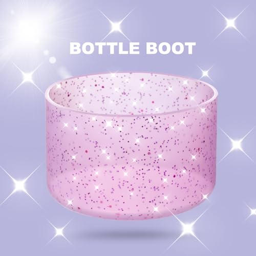 Silicone Boots for Stanley Cup 20-40 OZ, Glitter Boot for Stanley IceFlow 20 30 OZ, Bottom Protector Sleeve for Hydroflask 12-24 OZ Sports Water Bottle Boot Accessories (Ash Glitter Gold)