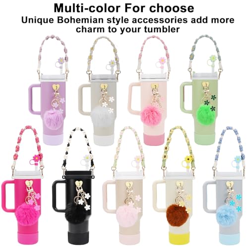 Stanley Cup Accessories Set Including 1 Pcs Water Bottle Handle Strap, 1 Pcs Siliocne Stanley Cup Boot, 1 Pcs Siliocne Straw Cover, 2 Pcs Stanley Charms for Stanley Cup 40oz & 30oz Tumbler