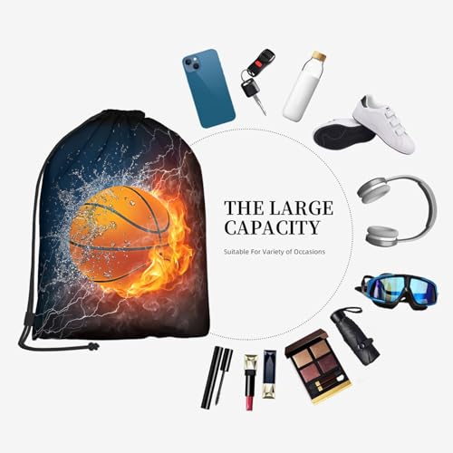 Zautey Basketball Drawstring Bag 3D Cool Basketball in Fire And Water Backpack Bag Sports Drawstring Sackpack String Bag for Men Women
