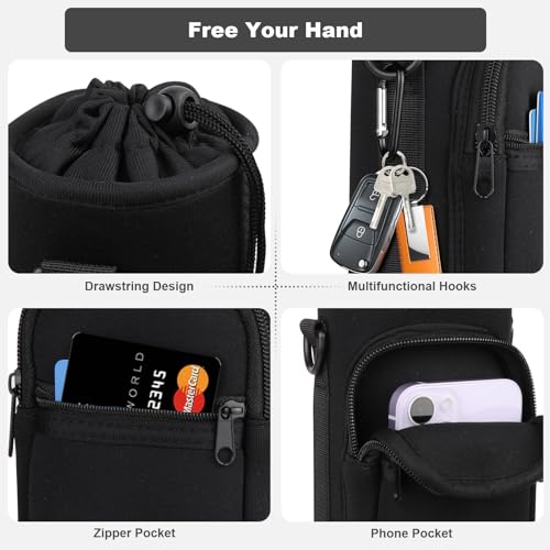 Water Bottle Holder with Strap, Water Bottle Carrier Bag with Phone Pocket, Shoulder Hand Strap Insulated Neoprene 40 oz Water Bottle Sleeve for Walking Hiking Camping Gym
