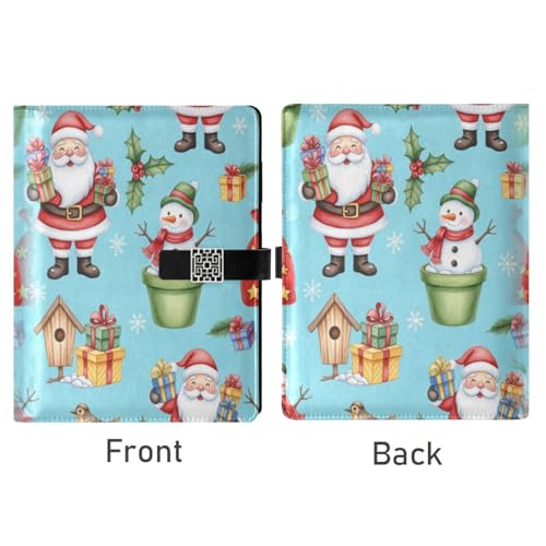 DIGTIA Christmas Santa Snowman Gifts PU Leather Notebook A5 Binder 6 Ring Refillable Journal with Magnetic Buckle Closure Loose Leaf Travel Office Planner Budget Binder Notepad Portfolio,