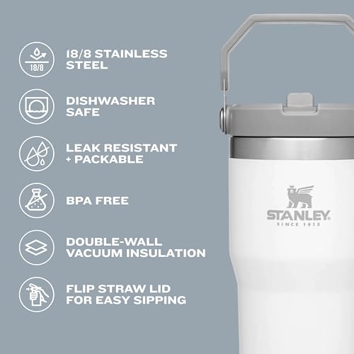 Stanley IceFlow Stainless Steel Tumbler - Vacuum Insulated Water Bottle for Home, Office or Car Reusable Cup with Straw Leak Resistant Flip Cold for 12 Hours or Iced for 2 Days, Black 2.0, 20OZ