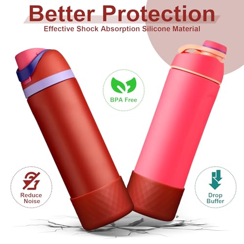 Comheral 2PCS Silicone Water Bottle Boot for Owala 24oz, Anti-Slip Protective Sleeve Bottom Bumper for FreeSip, Twist, and Flip Stainless Steel Bottles, Dishwasher Safe and BPA Free(Brown)