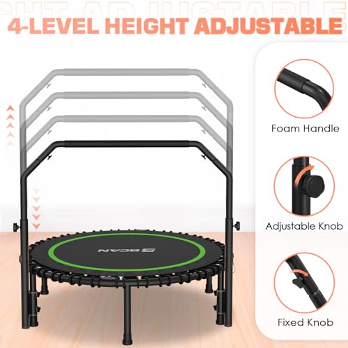 BCAN 450 LBS Foldable Mini Trampoline, 40" Fitness Trampoline with Adjustable Handle Bar, Bungees, Stable & Quiet Exercise Rebounder for Kids Adults Indoor/Garden Workout-Black