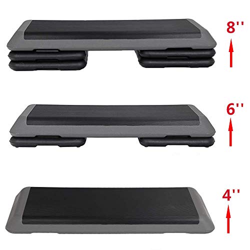 Oteymart 43 Inches Aerobic Step Platform Stepper Height Adjustable for Exercise Workout Step Platform w/ 4 Risers Trainer, Black
