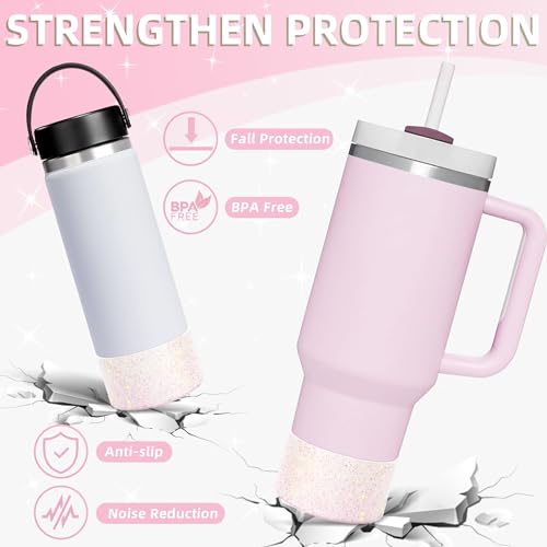 Vmini Protective Glitter Silicone Boot, Compatible with Stanley Tumbler 20-40oz & Hydro Flask Water Bottle 12-24oz and More Bottles/Tumblers with 2.8-2.95in Bottom, Bling Anti-Slip Sleeve Cover
