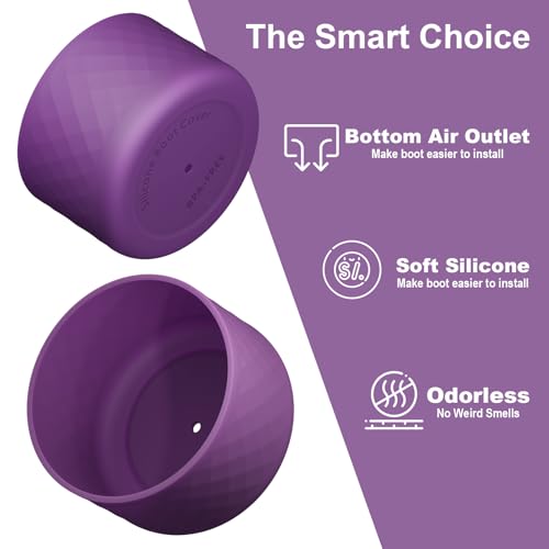 Comheral 2PCS Silicone Water Bottle Boot for Owala 24oz, Anti-Slip Protective Sleeve Bottom Bumper for FreeSip, Twist, and Flip Stainless Steel Bottles, Dishwasher Safe and BPA Free(Dark Purple)