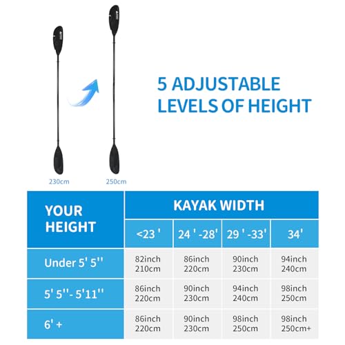 Leader Accessories Adjustable Kayak Paddle 90-98 inches/230-250cm Aluminum Alloy Shaft for Kayaking Boating Canoeing with Paddle Leash (Black, Aluminum Shaft)