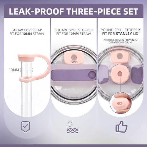 Silicone Spill Stopper Sets for Stanley 40/30 oz Quencher H2.0&1.0 Tumbler with Handle, Cup Accessories with Straw Cover Caps, Leak Stoppers, Spill Stoppers for Stanley Cup Lid(6Pcs Version 1.0&2.0)