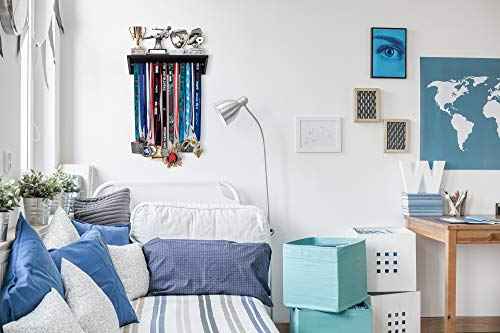 Paisa Home - Medal Hanger and Trophy Shelf, Medal Display, Medal and Trophy Display, Medal Holder. Medal Rack, Medal Display Hanger, Medal Rack with Shelf, Race Medal Display, Display for Medals