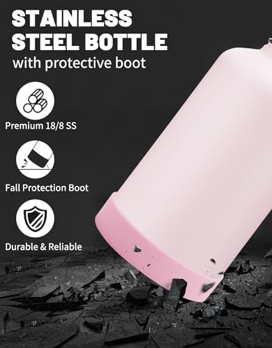 64oz Insulated Water Bottle with Straw & Auto Spout Lid - (Cold 48H & Hot 24H) Half Gallon Stainless Steel Water Jug with Paracord Handle, Metal Tactical Military Water Flask with Carrier Strap Bag