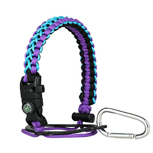 WEREWOLVES Paracord Handle - Fits Wide Mouth Bottles 12oz to 64oz - Durable Carrier, Paracord Carrier Strap Cord with Safety Ring,Compass and Carabiner - Ideal Water Bottle Handle Strap (Purple Blue)