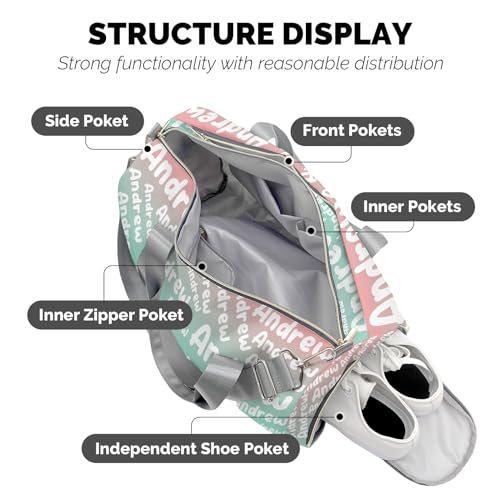 Personalized Sports Gym Bag Weekender Overnight Bags Yellow Green Gradient Customized Travel Duffel Bag with Name Waterproof Luggage Bag for Women
