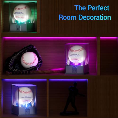 Leshein Baseball Display Case with Led Light, Light up Baseball Case for Display, Acrylic Baseball Holder Display Case, UV Protected Clear Baseball Stand Baseball Cube for Memorabilia Baseball Golf