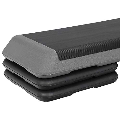 Oteymart 43 Inches Aerobic Step Platform Stepper Height Adjustable for Exercise Workout Step Platform w/ 4 Risers Trainer, Black
