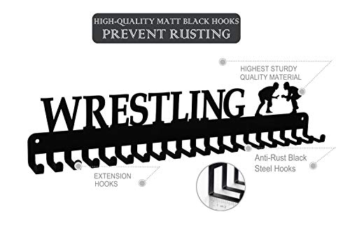 Lapetale Fashion Wrestling Medal Hanger Display Medal Holder Hanger Display Rack Frame with 20PCS Hanging Hooks Upgraded Extension Hooks Easy Install Easy to Use Wrestling Medal Display Rack