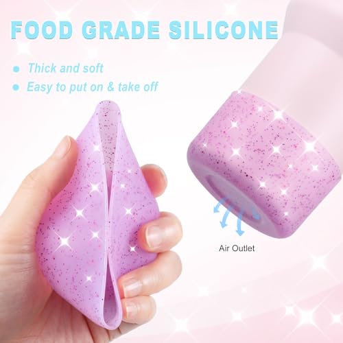 Silicone Boots for Stanley Cup 20-40 OZ, Glitter Boot for Stanley IceFlow 20 30 OZ, Bottom Protector Sleeve for Hydroflask 12-24 OZ Sports Water Bottle Boot Accessories (Ash Glitter Gold)