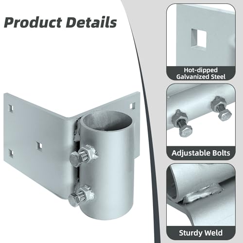 Stationary Dock Heavy Duty Corner Leg Pipe Holder,Galvanized Hardware for Dock, 1/4" Thickness Dock Pole Bracket Pipe Sleeve for Floating Dock Corner Leg Pipe Post, 7/16" Holes for 3/8" Carriage Bolts