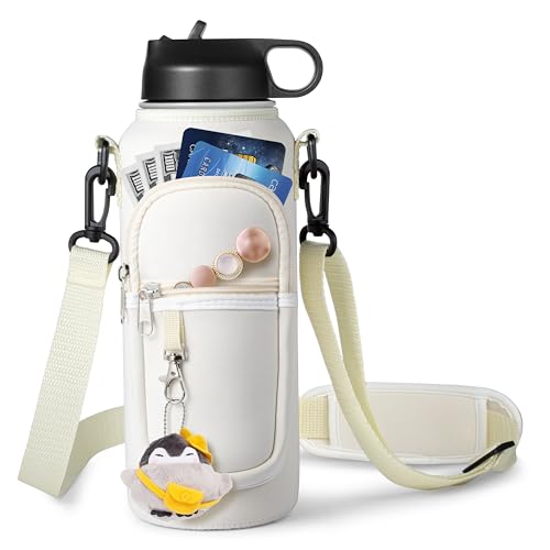 RRegeny Water Bottle Holder with Strap for Hydroflask 32oz 40oz Insulated Water Bottle, Carrier Sling Bag with Phone Pocket Water Bottle Sleeve for Men Women Hiking Camping Travelling