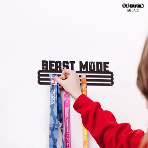 Sports Medal Hanger Display Race Beast Mode | Black Race Medal Holder Awards Wall Mount | Running Marathon Race Medal Display for Wall | Steel Medal Holder for Wall Holds up to 30 Medals
