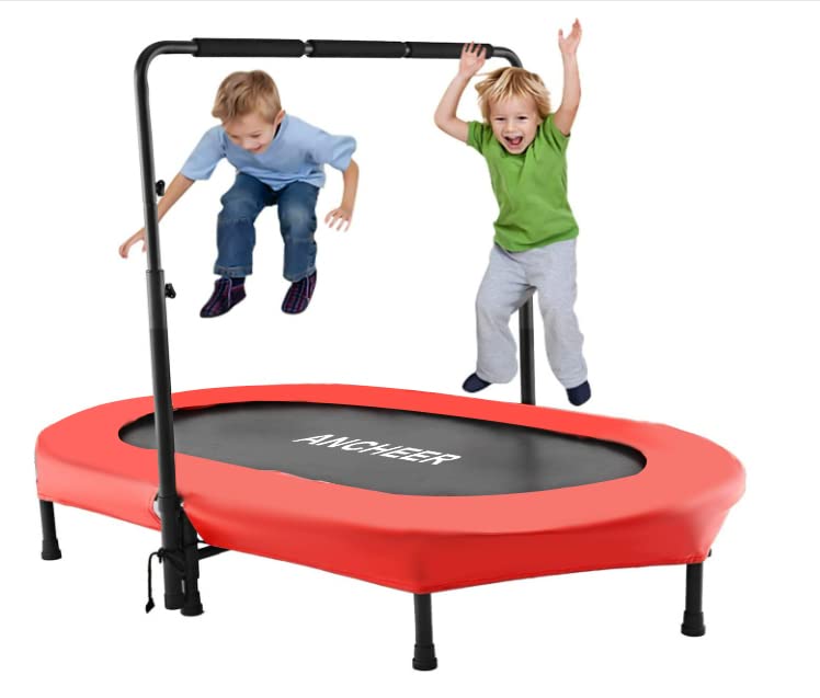 ANCHEER Foldable Trampoline, Mini Rebounder Trampoline with Adjustable Handle, Exercise Trampoline for Indoor/Garden/Workout Cardio, Parent-Child Twins Trampoline Max Load 220lbs (Training Blue)