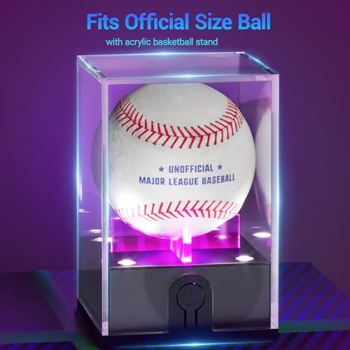 Leshein Baseball Display Case with Led Light, Light up Baseball Case for Display, Acrylic Baseball Holder Display Case, UV Protected Clear Baseball Stand Baseball Cube for Memorabilia Baseball Golf