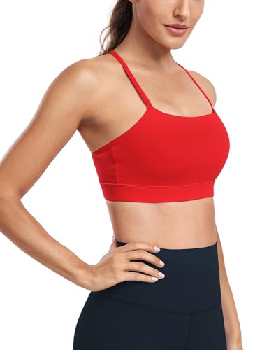 HeyNuts to Freest Y Back Sports Bras for Women Spaghetti Thin Strap Workout Bras Wirefree Padded Racerback Yoga Bras with Removable Pads Medium Impact True Red S