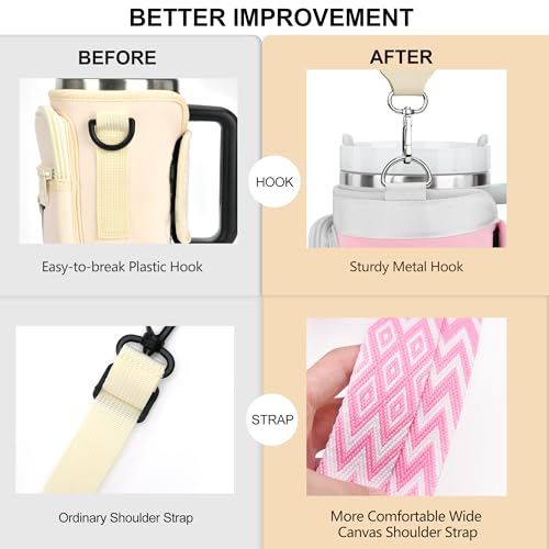 Water Bottle Carrier Bag with Canvas Shoulder Strap for Stanley 40 oz Tumbler with Handle, Water Bottle Holder Pouch with 6.7'' Phone Pocket for Stanley Cup Accessories, Birthday Gifts for Men Women