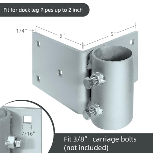 Stationary Dock Heavy Duty Corner Leg Pipe Holder,Galvanized Hardware for Dock, 1/4" Thickness Dock Pole Bracket Pipe Sleeve for Floating Dock Corner Leg Pipe Post, 7/16" Holes for 3/8" Carriage Bolts