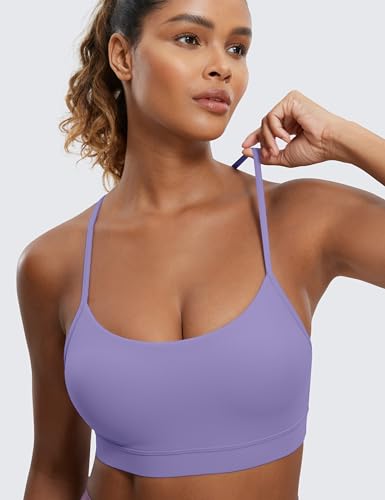 CRZ YOGA Butterluxe Womens Y Back Sports Bra - Padded Racerback Low impact Spaghetti Thin Strap Workout Yoga Bra Dark Lavender Purple X-Small