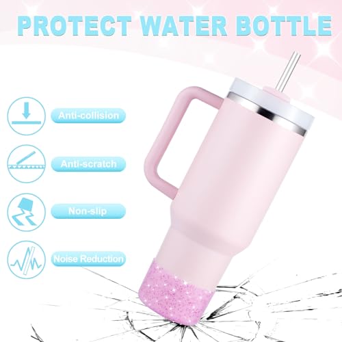 Silicone Boots for Stanley Cup 20-40 OZ, Glitter Boot for Stanley IceFlow 20 30 OZ, Bottom Protector Sleeve for Hydroflask 12-24 OZ Sports Water Bottle Boot Accessories (Ash Glitter Gold)