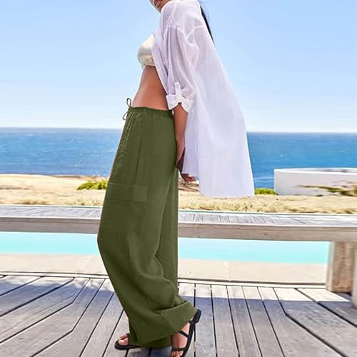 Turilly Women's Pants Baggy Loose Wide Leg Comfy Soft Pants Casual Drawstring Elastic Waisted Work Pants with Side Pockets