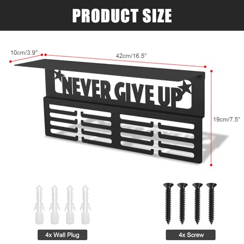 Takytao Medal Hanger Display with Trophy Shelf, Upgraded Sports Medal Holder Trophy Display Shelf Ribbon Holder Simple Wall Hanger with Motivational Words for Athletes and Youth