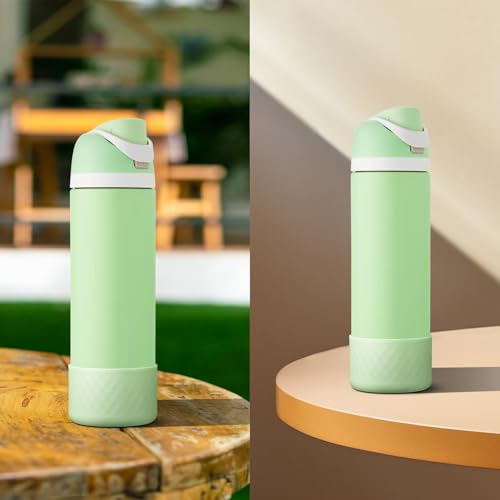 Comheral 2PCS Silicone Water Bottle Boot for Owala 24oz, Anti-Slip Protective Sleeve Bottom Bumper for FreeSip, Twist, and Flip Stainless Steel Bottles, Dishwasher Safe and BPA Free(Light Green)
