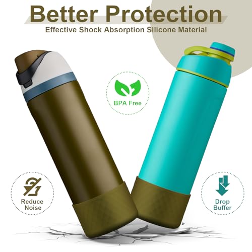 Comheral 2PCS Silicone Water Bottle Boot for Owala 24oz, Anti-Slip Protective Sleeve Bottom Bumper for FreeSip, Twist, and Flip Stainless Steel Bottles, Dishwasher Safe and BPA Free(Brown Green)