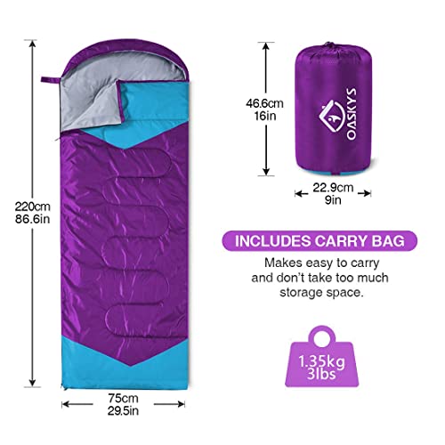oaskys Camping Sleeping Bag - 3 Season Warm & Cool Weather - Summer Spring Fall Lightweight Waterproof for Adults Kids - Camping Gear Equipment, Traveling, and Outdoors