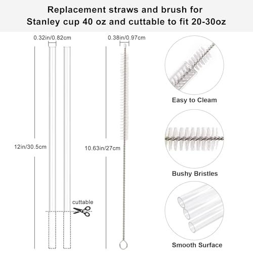6 Pcs Accessories for Stanley Cup 20-40oz,2 Straw Covers,2 Replacement Straws,1 Straw Brush,1 Boot Included, SIlicone Straw Cover Caps Topper (Black)