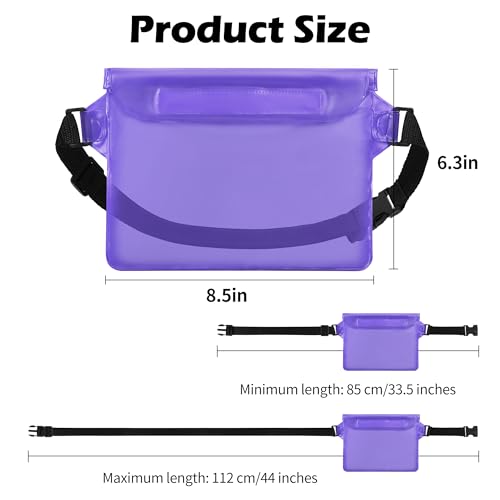 jealkip Waterproof Pouch with Adjustable Waist Strap, Waterproof Dry Bag, Keeps Cell Phones and Valuables Safe and Dry, Perfect for Kayaking, Beach, Camping and Swimming (Purple)