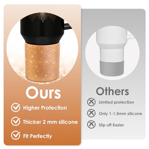 Vmini Full Bottom Protector, Glitter Silicone Boot Compatible with Stanley Quencher 40 oz Tumbler with Handle, Bling Anti-Slip Boot Sleeve for Stanley Cup 40oz Accessories (Transparent Sequin)