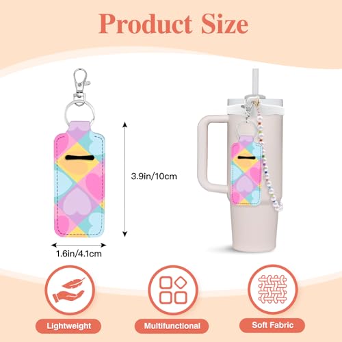 Lingdeer Water Bottle Handle with Lip Balm Holder, Macrame Flowers Water Bottle Sling Holder Lanyard, Carrier with Strap, Fits Most 8-40oz Bottles, Compatible with Stanley Cup Accessories