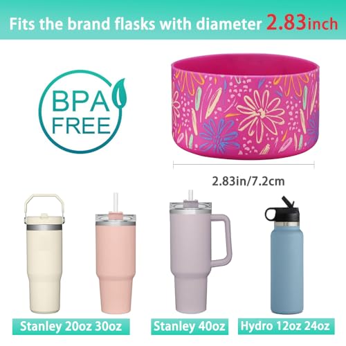 2 Pcs Tumbler Bottom Protector Boot for Stanley Quencher Adventure 40oz & Stanley IceFlow 20oz 30oz and Compatible with Hydro Flask Water Bottle 12oz 21oz 24oz Stealth Landing(White/carnation flower)