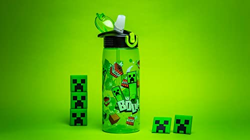 Zak Designs Minecraft Water Bottle For School or Travel, 25 oz Durable Plastic Water Bottle With Straw, Handle, and Leak-Proof, Pop-Up Spout Cover (Creeper)