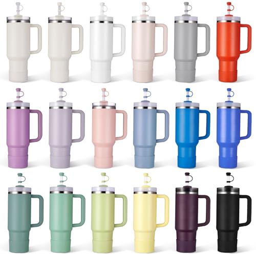 DUNLAGUE 2-Piece Silicone Boot for Stanley Quencher H2.0 20 30, 40oz & IceFlow Flip 20 30oz Tumblers with 3-Piece Straw Cover Cap, Stanley Cup Accessories Set, Lilac