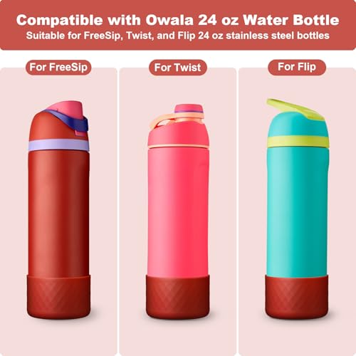 2PCS Silicone Water Bottle Boot for Owala 24 Oz, Anti-Slip Protective Sleeve Bottom Bumper Protector for FreeSip, Twist, and Flip Stainless Steel Water Bottles (Dark Red)